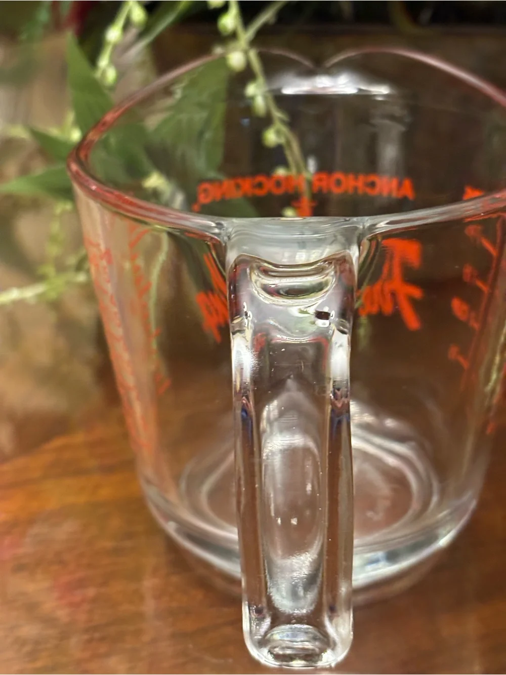 Anchor Hocking Clear Glass Measuring Cup with Orange Fire-King Logo